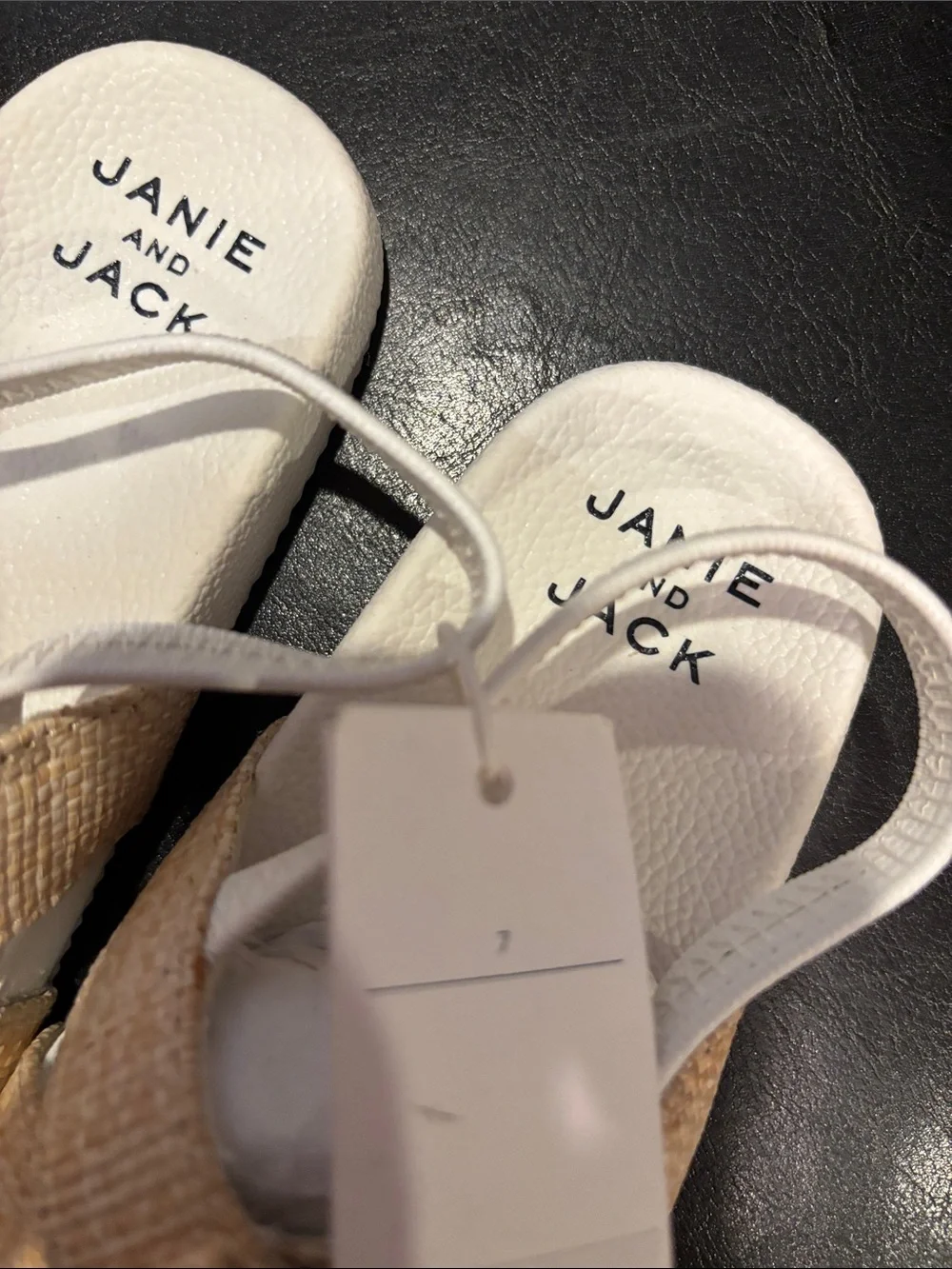 Janie and Jack Beige Straw Bow Slide Sandals with White Footbed